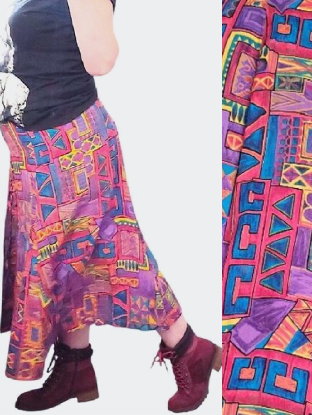 VTG 80s Christina Fairbanks Colorful Abstract Print ALine‎ Midi Skirt Large